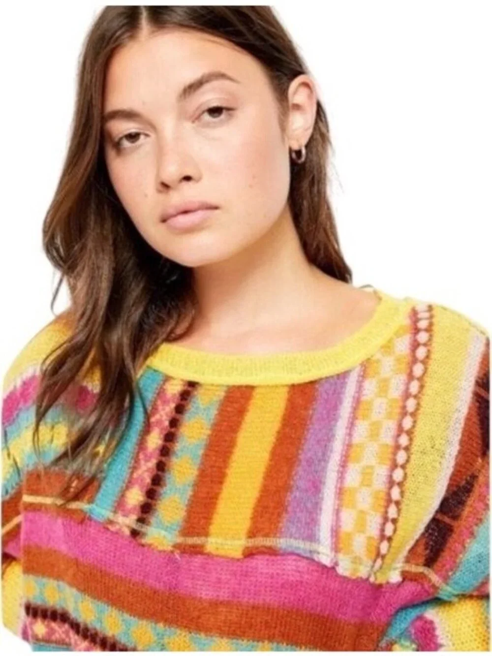 NWT Free People Bright Multicolored Knit Poncho Sweater M| Boho Whimsigoth Indie - Picture 3 of 16